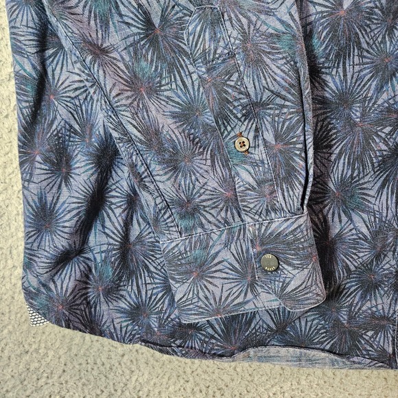 Ted Baker Shirt Men Size 5 Flip‎ Cuff Button Up Long Sleeve Leaf Print Blue Tone - Picture 5 of 12